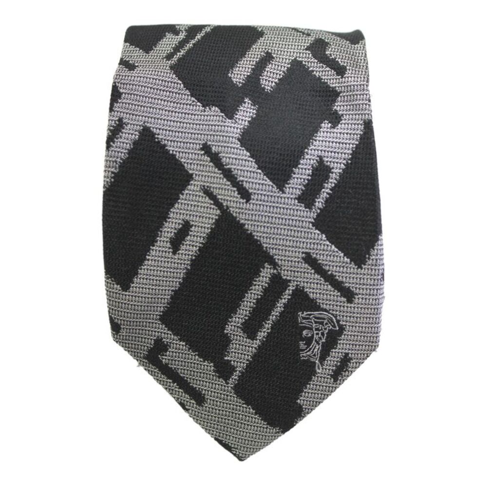 Versace Collection Mens Classic Width Silk Knit Tie Gray Black